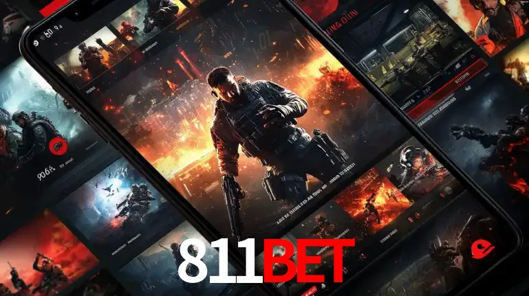 Tela de um celular exibindo uma galeria de jogos de tiro com temática militar, mostrando a variedade de e-sports disponíveis para apostas na plataforma de entretenimento 811bet.